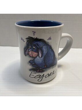 Eeyore 16oz Heavy Coffee Mug Cup Blue & White Disney Store Winnie the Pooh -EUC